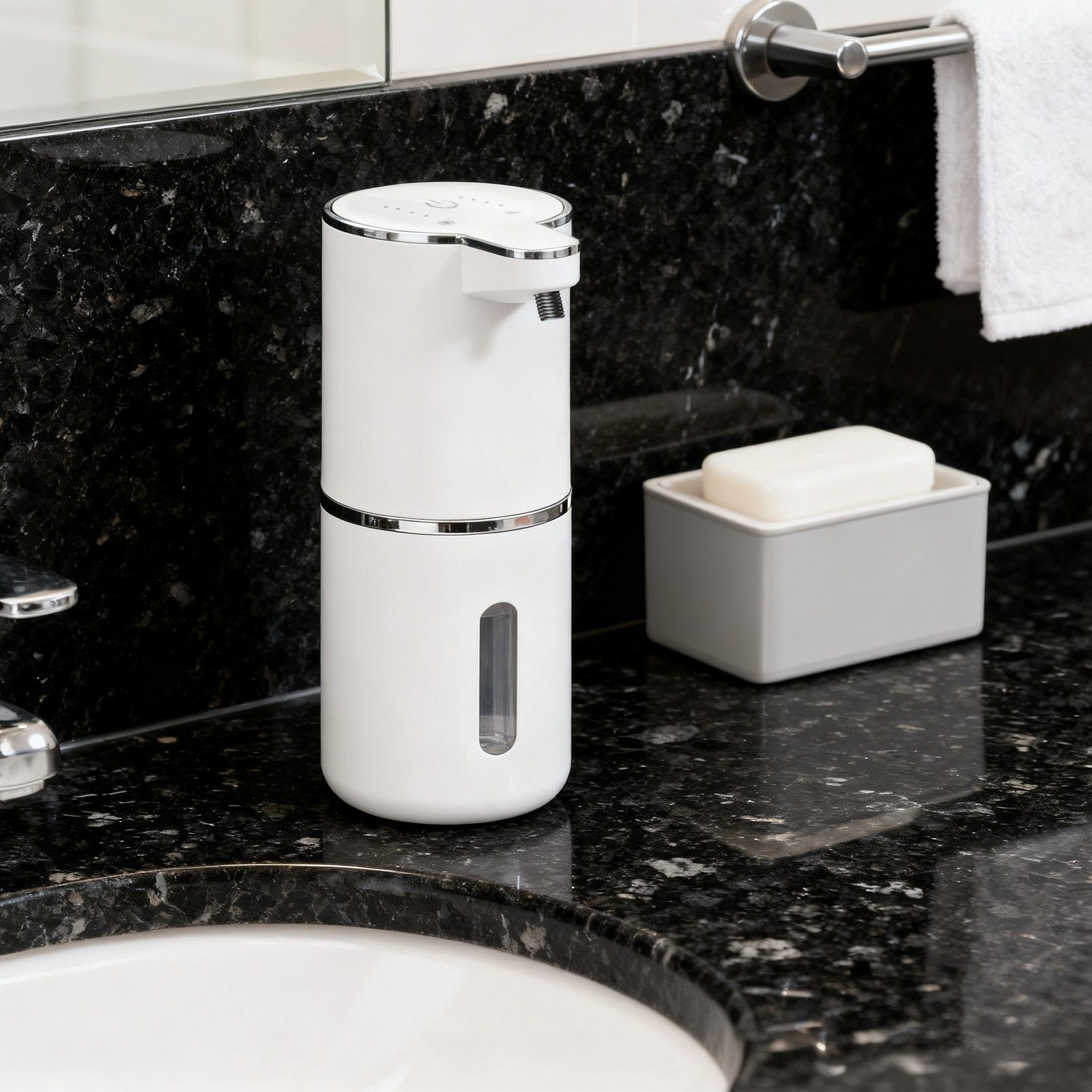 MODFU Seifenspender Flüssigseifenspender Sensor Seifenspender, (mit 4 Modus 380ml Kapazität USB-C-Aufladung, 1-tlg., Infrarot-Sensor Wiederaufladbar Wand- und Tischmontage berührungslos), Wasserdichtes Design ideal für Bad Toilette Küche Büro Hotel usw