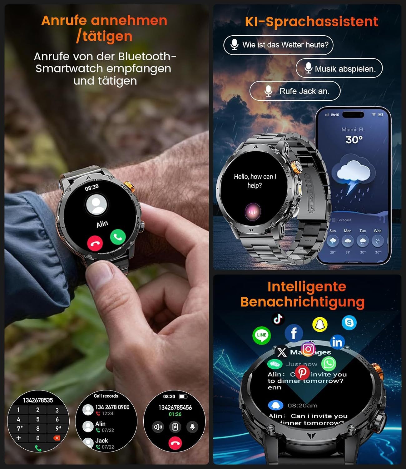 Lige Sportuhr T-Rex3 Pro Smartwatch Sport-Lauftracker Fitness Tracker, 500 anpassbare Zifferblätter, Handgelenk-Aktivierung – Bild 4 von 5