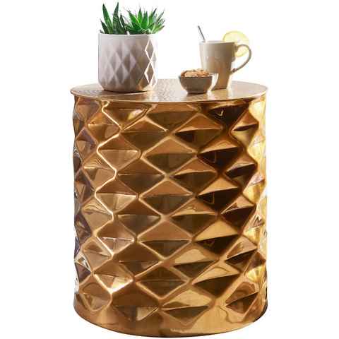 FINEBUY Beistelltisch SuVa12248_1 (43,5x48x43,5 cm Aluminium Hammerschlag Gold Rund), Kleiner Wohnzimmertisch, Sofatisch Orientalisch