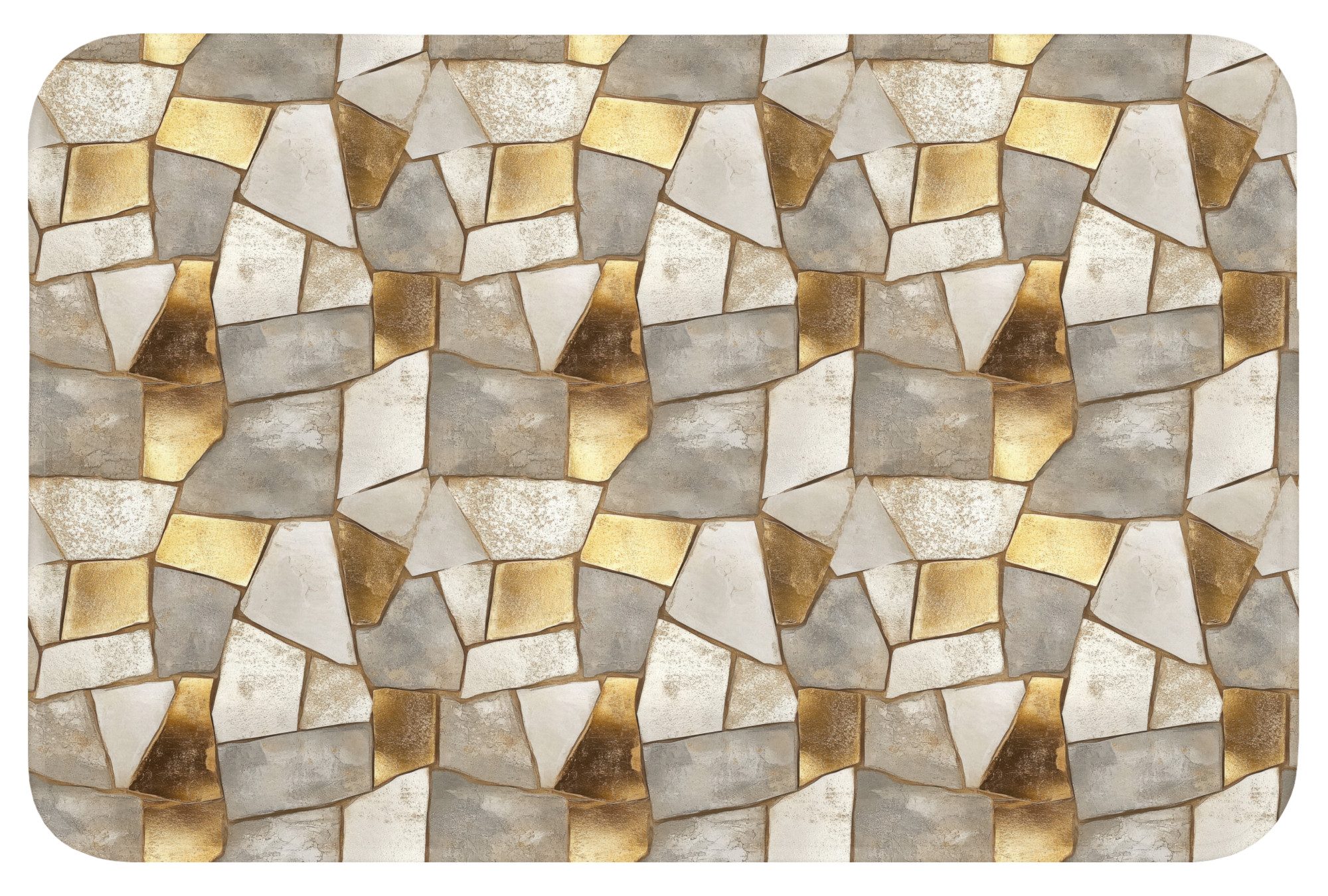 OnlyWow Badematte Mosaik - Marmor - Gold, Höhe 10 mm, Polyester, Rechteckig, Badezimmerteppich, Badteppich, Rutschfest, Badvorleger, Waschbar