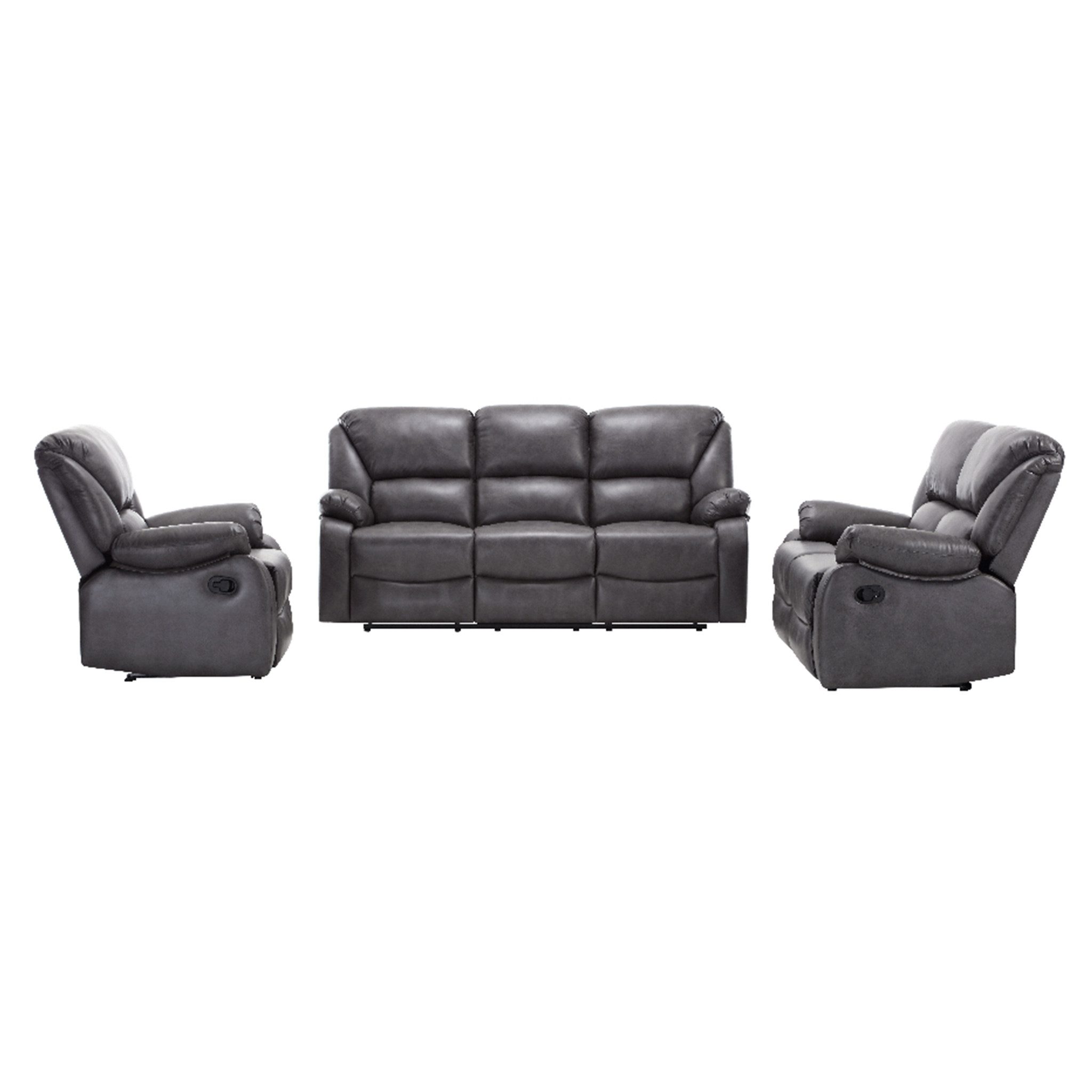 Happy Home Loungesofa Relaxsofa-Set 3 tlg. Couchgarnitur mit Relaxfunktionen grau Lederoptik
