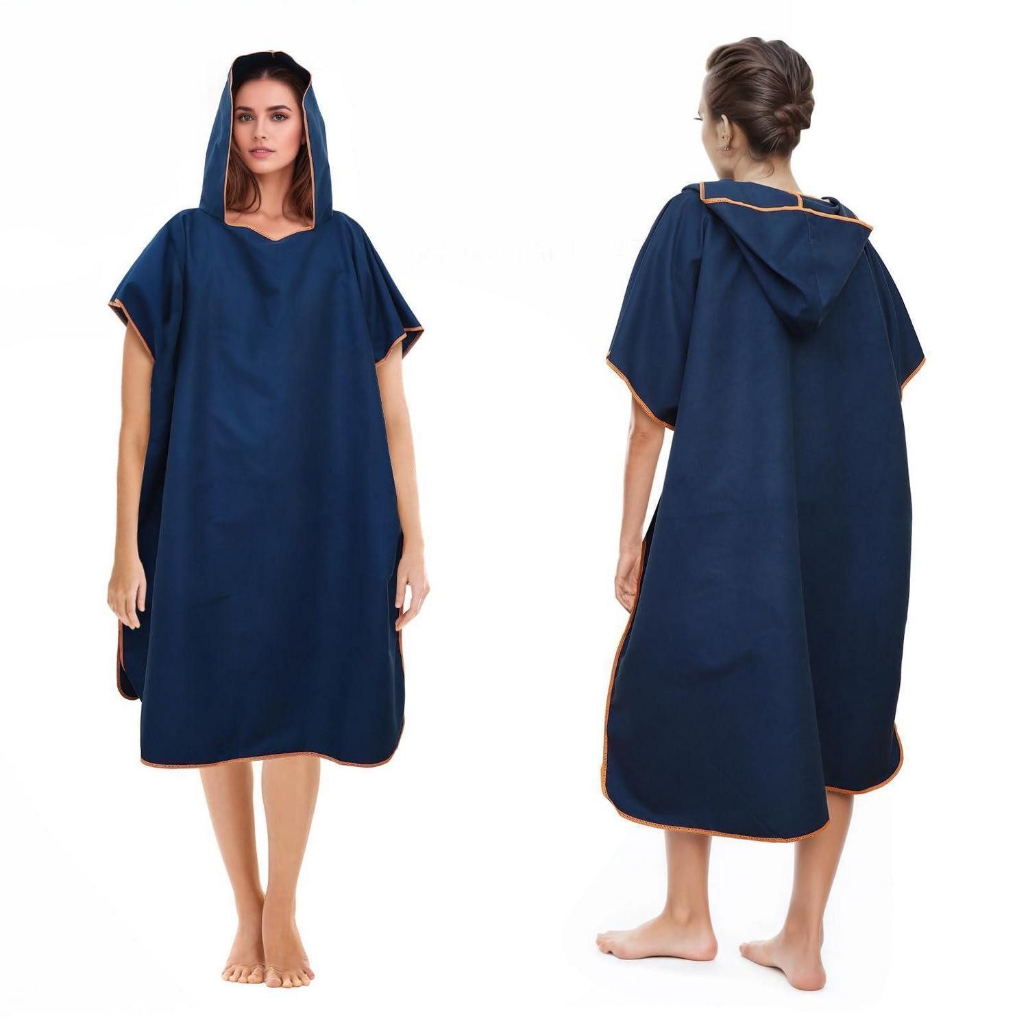 LuxusKollektion Poncho Badeponcho Mikrofaser Schnelltrocknend Dunkelblau (1-St)