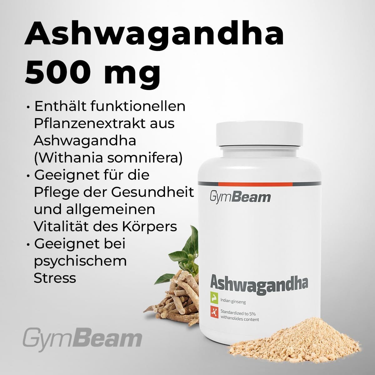 GymBeam Ashwagandha (500 mg) Kapseln, 68,1 g, 90 oder 240 Kapseln
