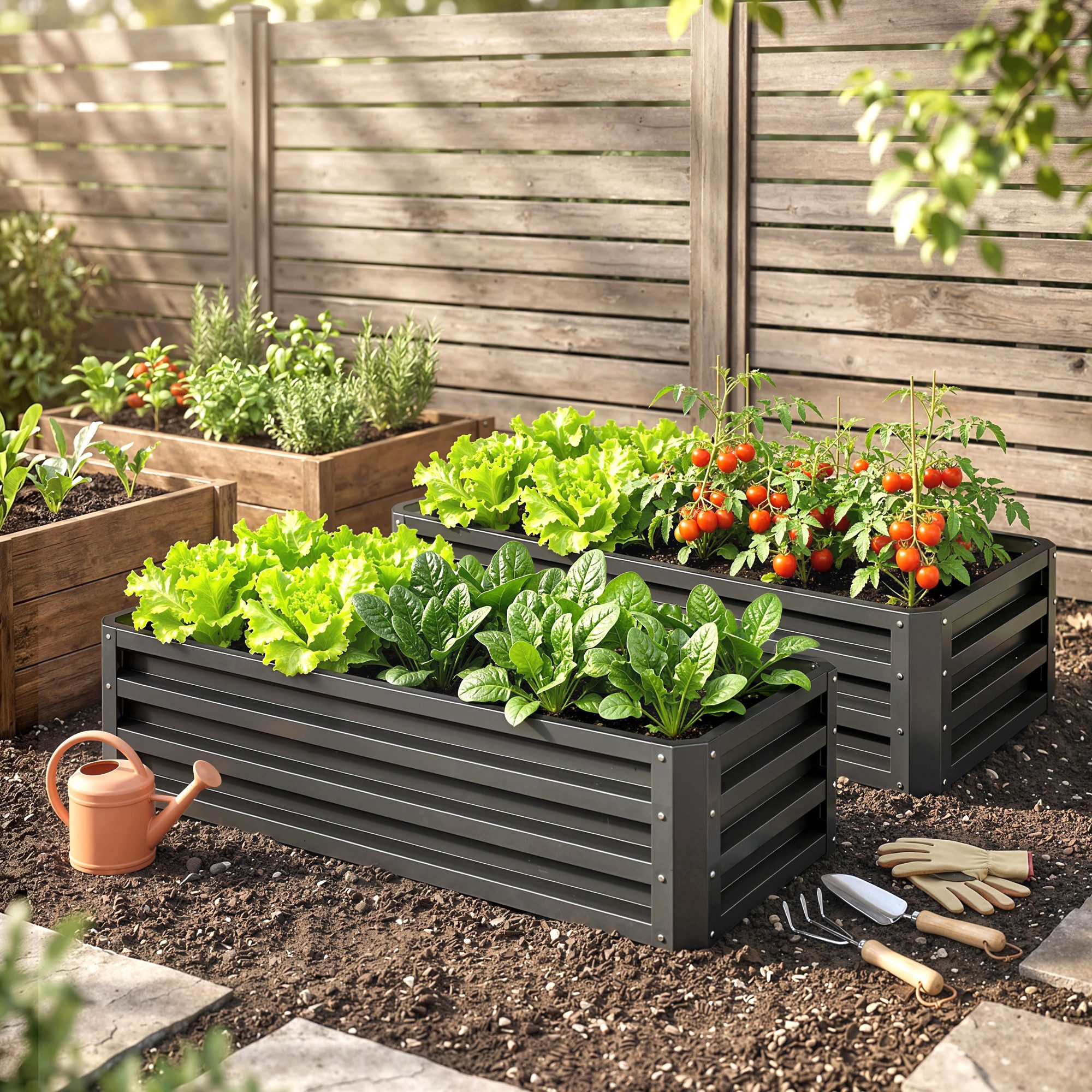 Outsunny Hochbeet Frühbeet, Gartenbeet, Pflanzkübel, Pflanzkasten Verzinkter Stahl (witterungsbeständig Pflanzbeet, 2 St., Blumenhochbeet), für Terrasse & Garten, 110 x 50 x 30 cm