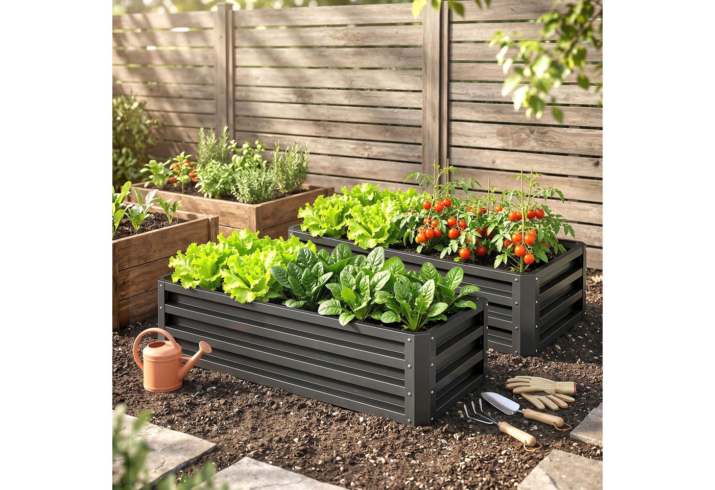 Outsunny Hochbeet Frühbeet, Gartenbeet, Pflanzkübel, Pflanzkasten Verzinkter Stahl (witterungsbeständig Pflanzbeet, 2 St., Blumenhochbeet), für Terrasse & Garten, 110 x 50 x 30 cm