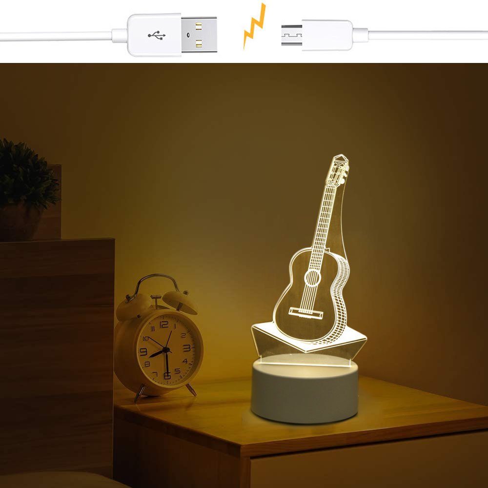 LED Optisches Nachtlicht Nachttischlampe Illusion Oneid Gitarre 3D Nachtlicht