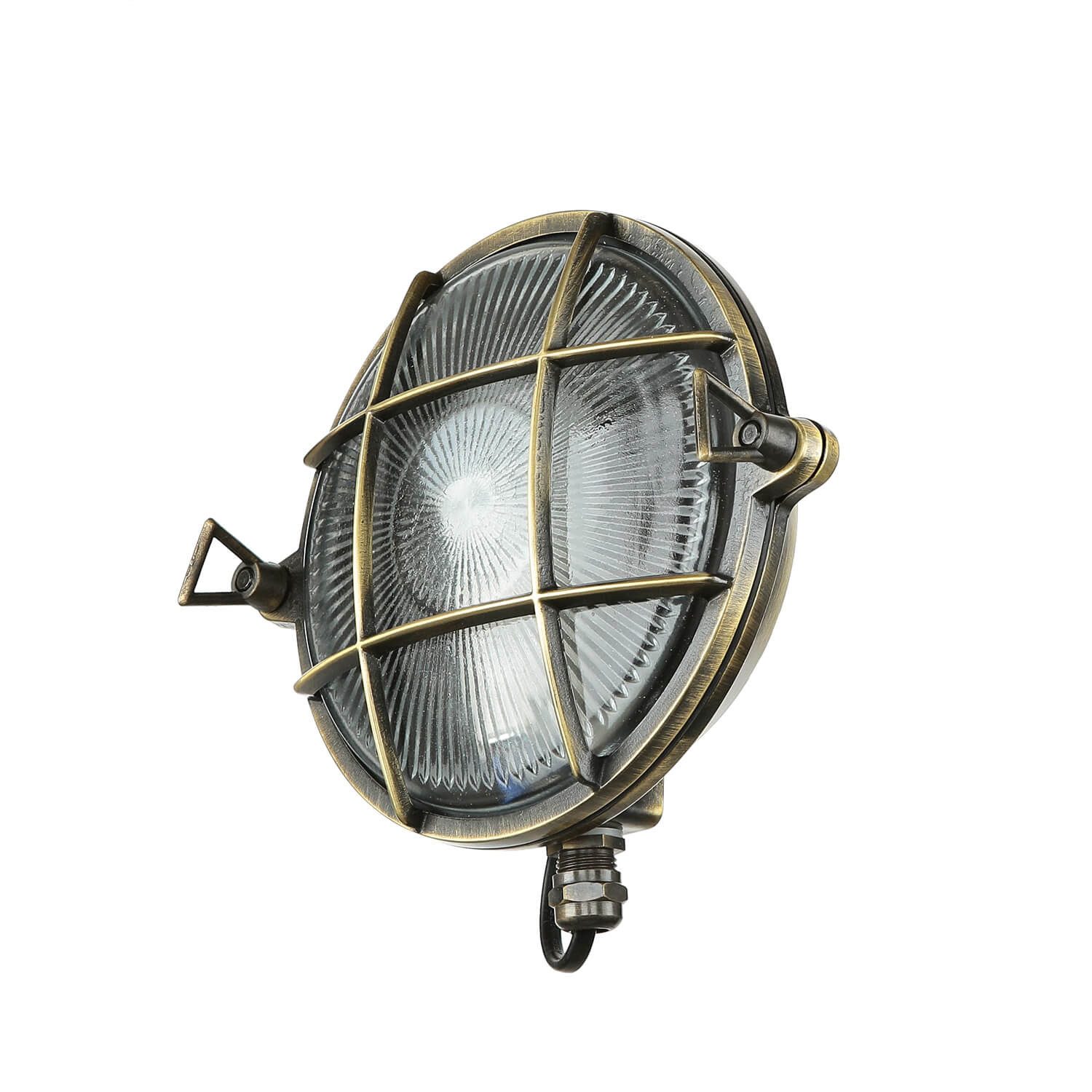 Licht-Erlebnisse Außen-Wandleuchte SERIFOS, ohne Leuchtmittel, Außenwandleuchte Rund Messing maritim Schiffslampe Lampe