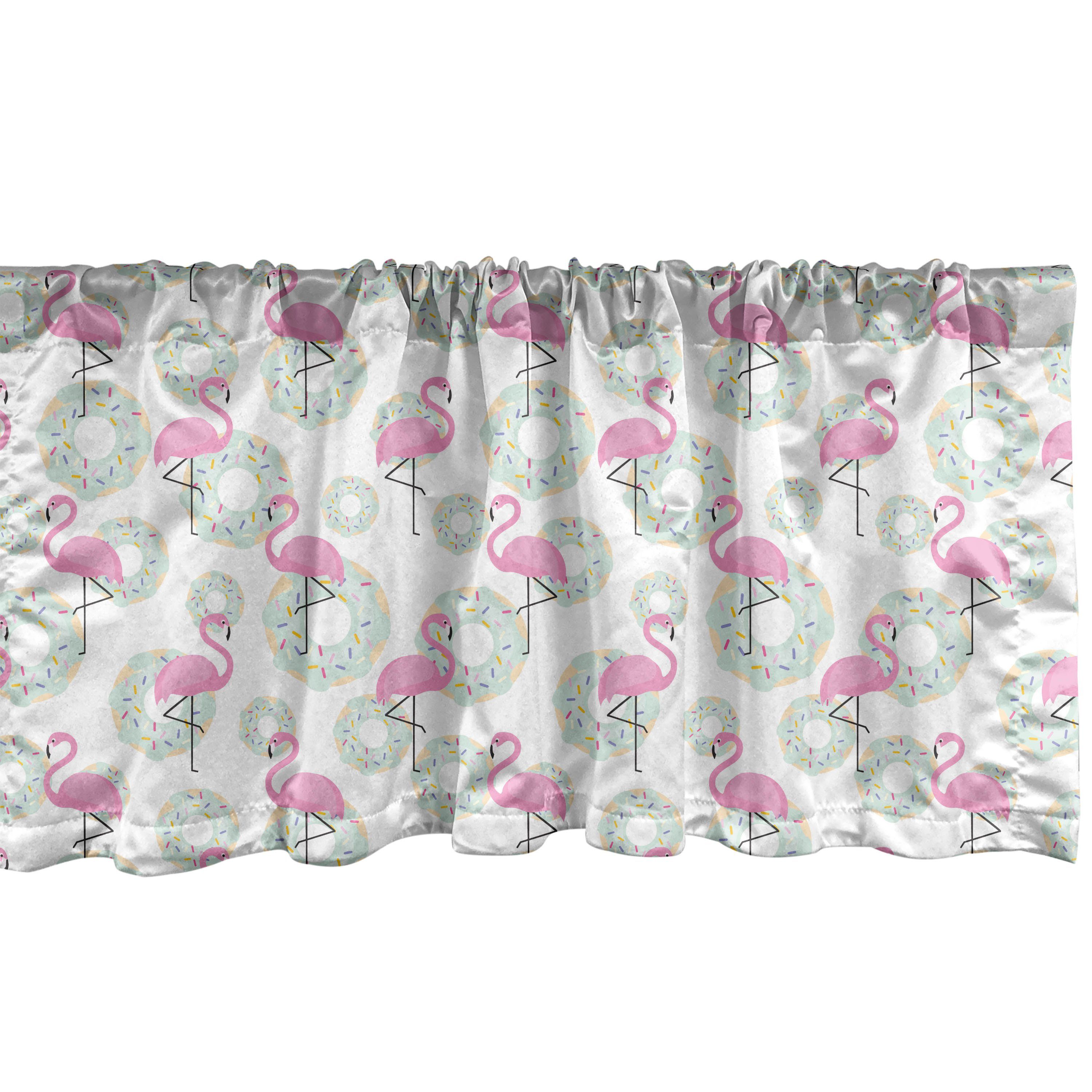 Scheibengardine Vorhang Volant für Küche Schlafzimmer Dekor mit Stangentasche, Abakuhaus, Microfaser, Flamingo Donuts Hawaii Tiere