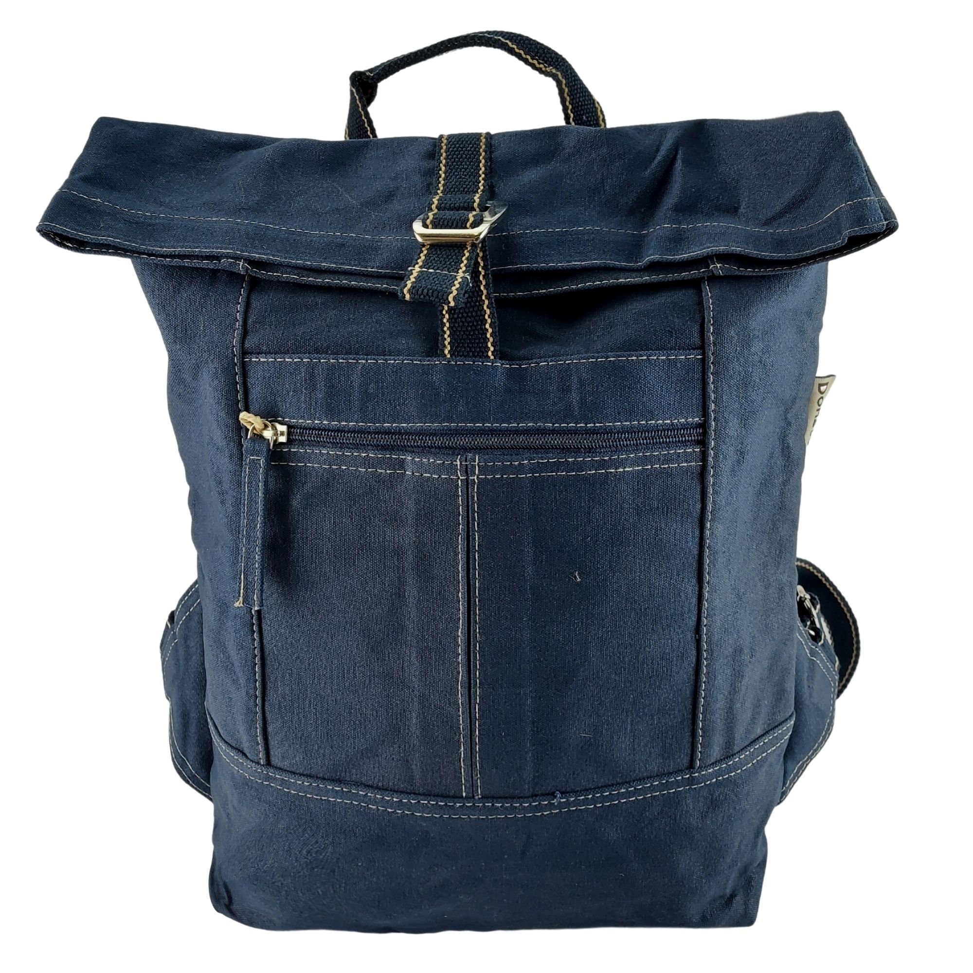 Domelo Rucksack 52639 gewachste Backpack vegan wasserabweisend, schlichte Optik, vegan, Upcycling Tasche aus gewachstem Canvas, wasserabweisend, DIN A4 geeignet dunkelblau