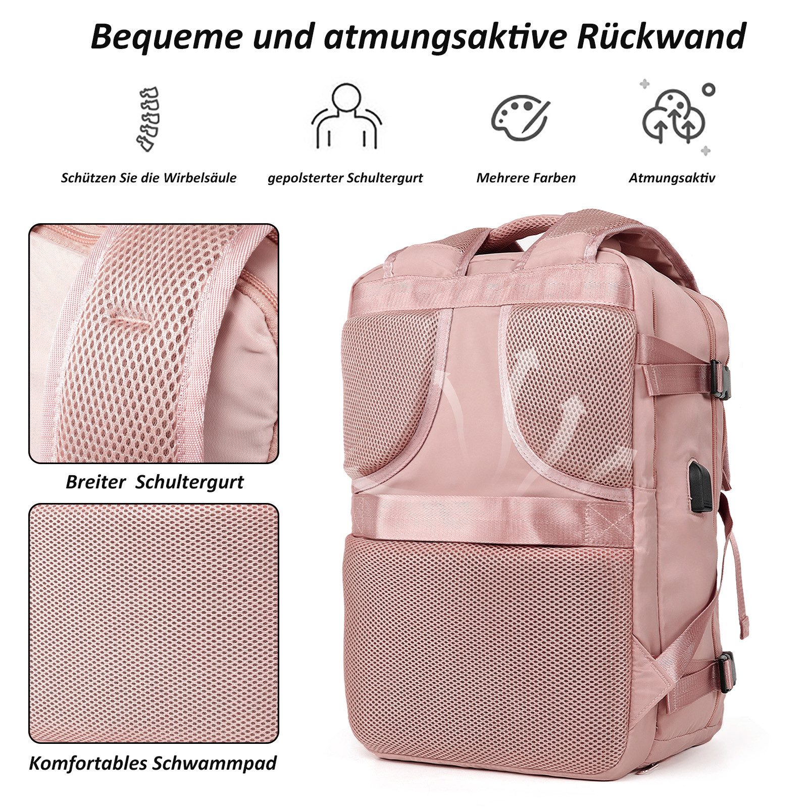 TAN.TOMI Reiserucksack Handgepäck Rucksack 25L 43x30x20 Flugzeug Businese Cabin Bag (Damen Reiserucksack Mehrtaschiges Design), Laptoptasche Passend mit Schuhfach