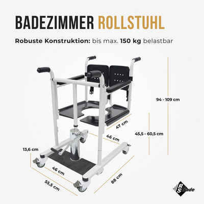 RS Trade Toiletten-Stuhl Hydraulischer Alu Toilettenstuhl Toilettenhilfe mit Rückenlehne