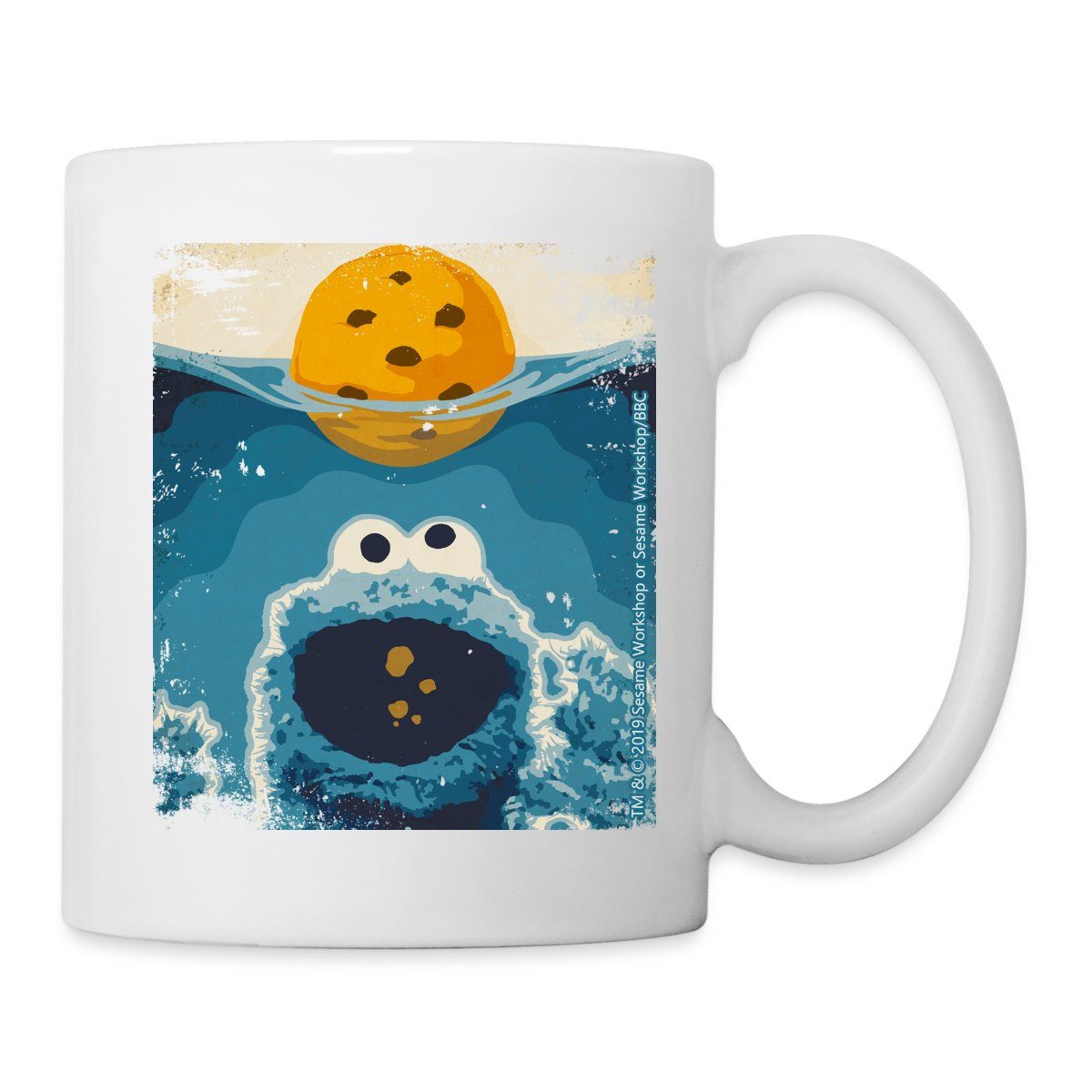 Spreadshirt Tasse Sesamstraße Krümelmonster Hai Humor Witzig Tasse, Keramik