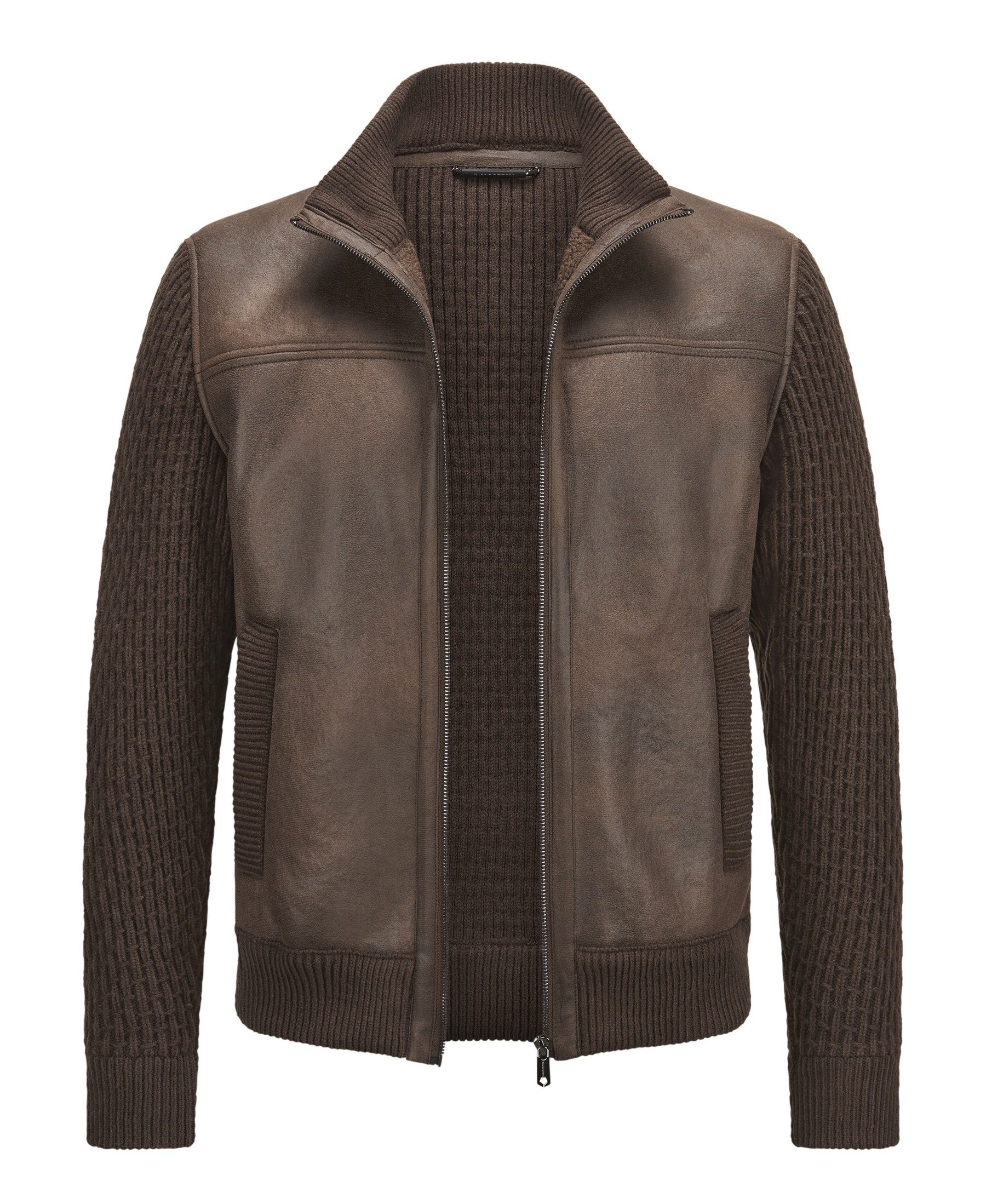 MILESTONE Hybridjacke MSCervo Vintage-Lammfelloptik mit strukturiertem Wollmix-Strick