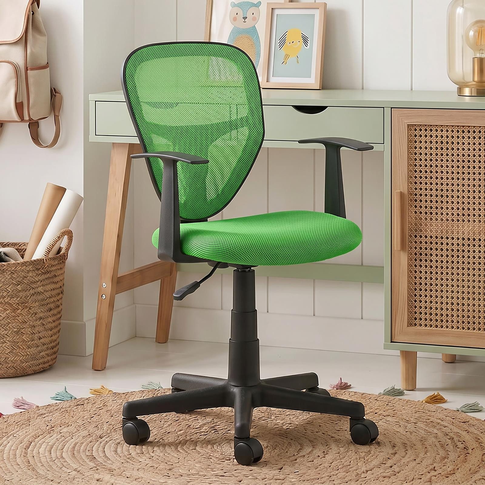 IDIMEX Schreibtischstuhl STUDIO, für Kinder, ergonomisch, höhenverstellbar mit Armlehnen Dunkelgrün