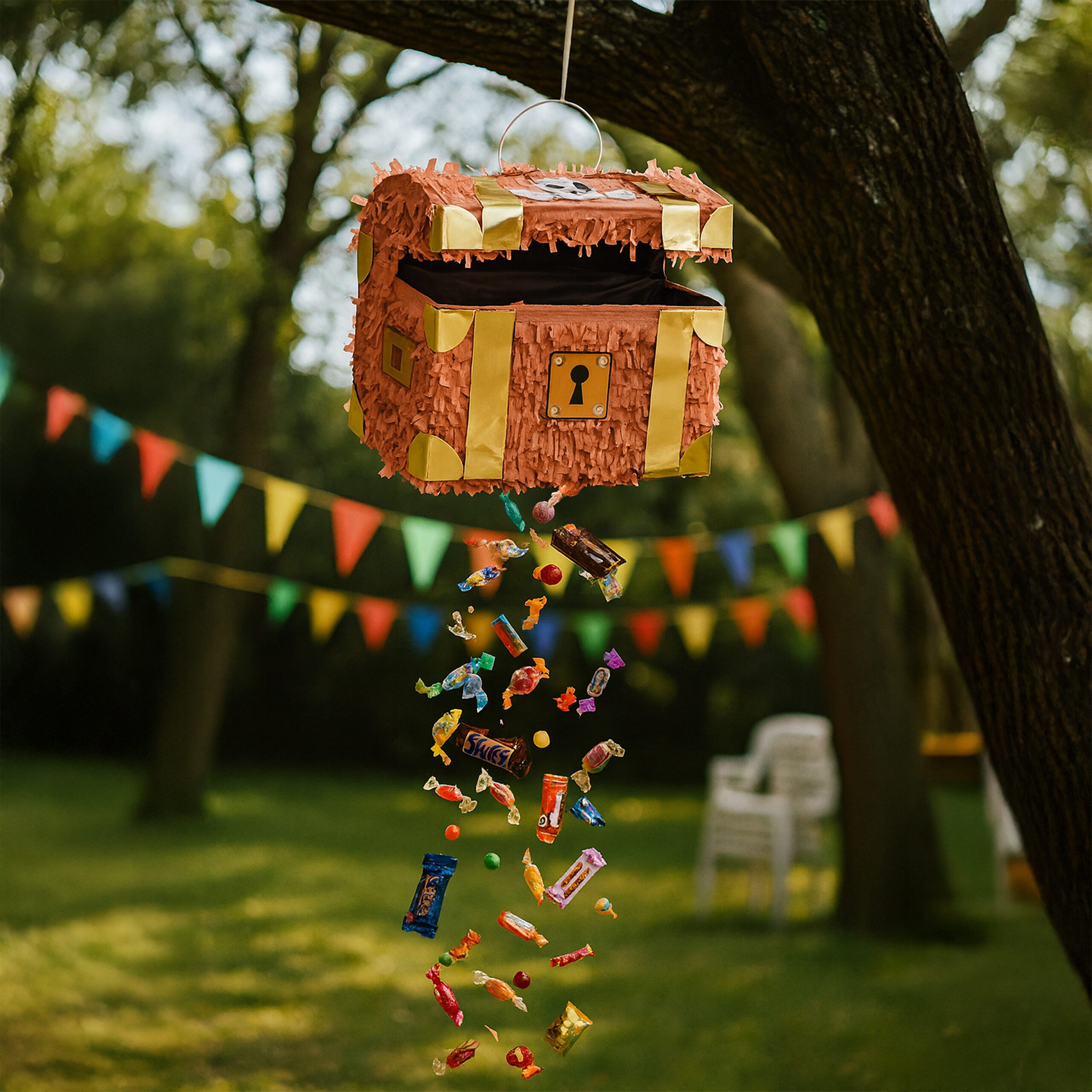 relaxdays Pinata Set Schatztruhe mit Stab & Maske