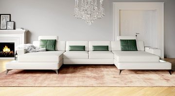 BULLHOFF Wohnlandschaft Wohnlandschaft Leder Ecksofa XXL Eckcouch U-Form Leder Designsofa LED Sofa Couch Grau »MÜNCHEN« von BULLHOFF