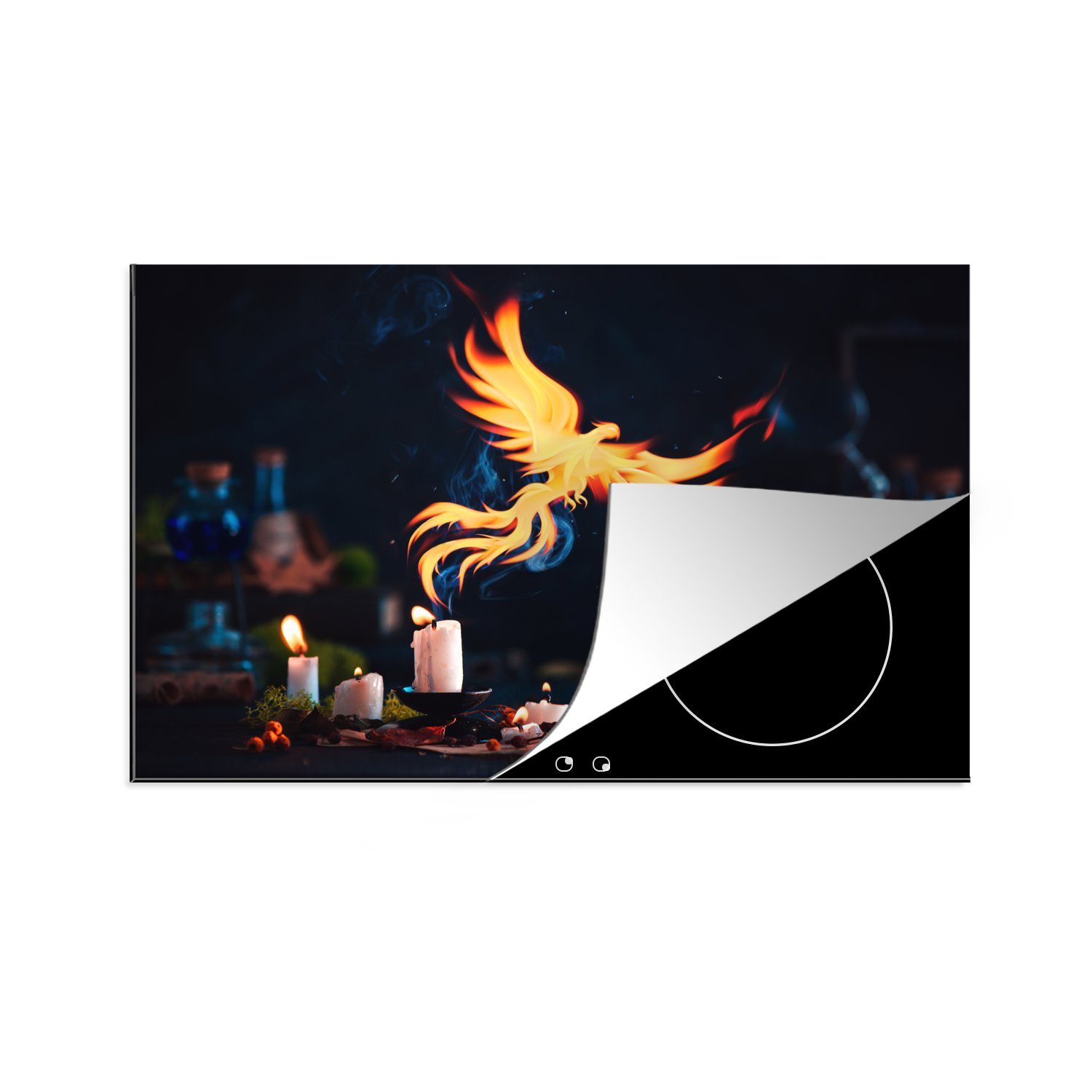 MuchoWow Herdblende-/Abdeckplatte Phoenix entkommt aus einer Kerze, Vinyl, (1 tlg), 81x52 cm, Induktionskochfeld Schutz für die küche, Ceranfeldabdeckung | Herdabdeckplatten