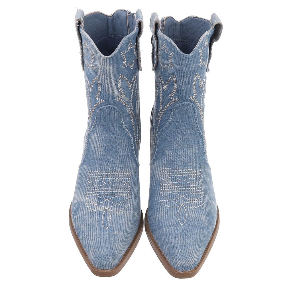 Ital-Design Damen Cowboyboots Western Westernstiefelette (88843768) Blockabsatz Stiefeletten in Hellblau – Bild 4 von 5