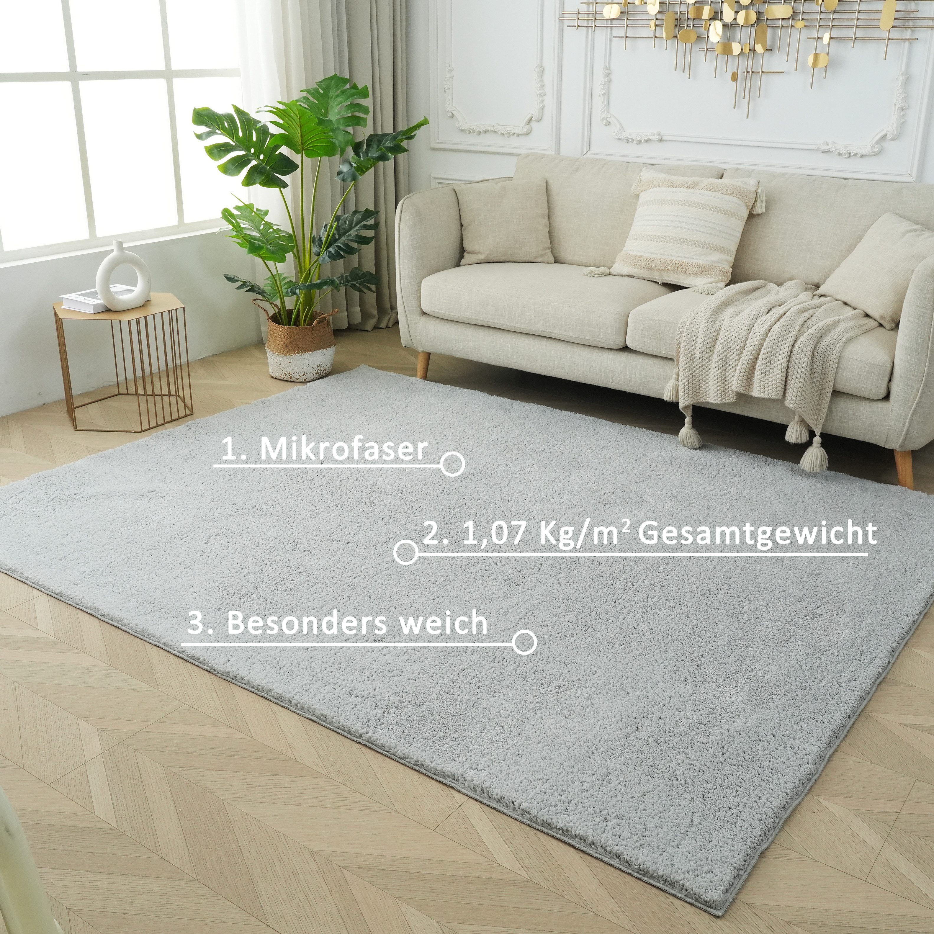 OTTO home Teppich Cali Shaggy, rechteckig, Höhe: 22 mm, Uni-Farben, kuschelig, & weich, waschbar, Wohnzimmer, Schlafzimmer – Bild 3 von 5
