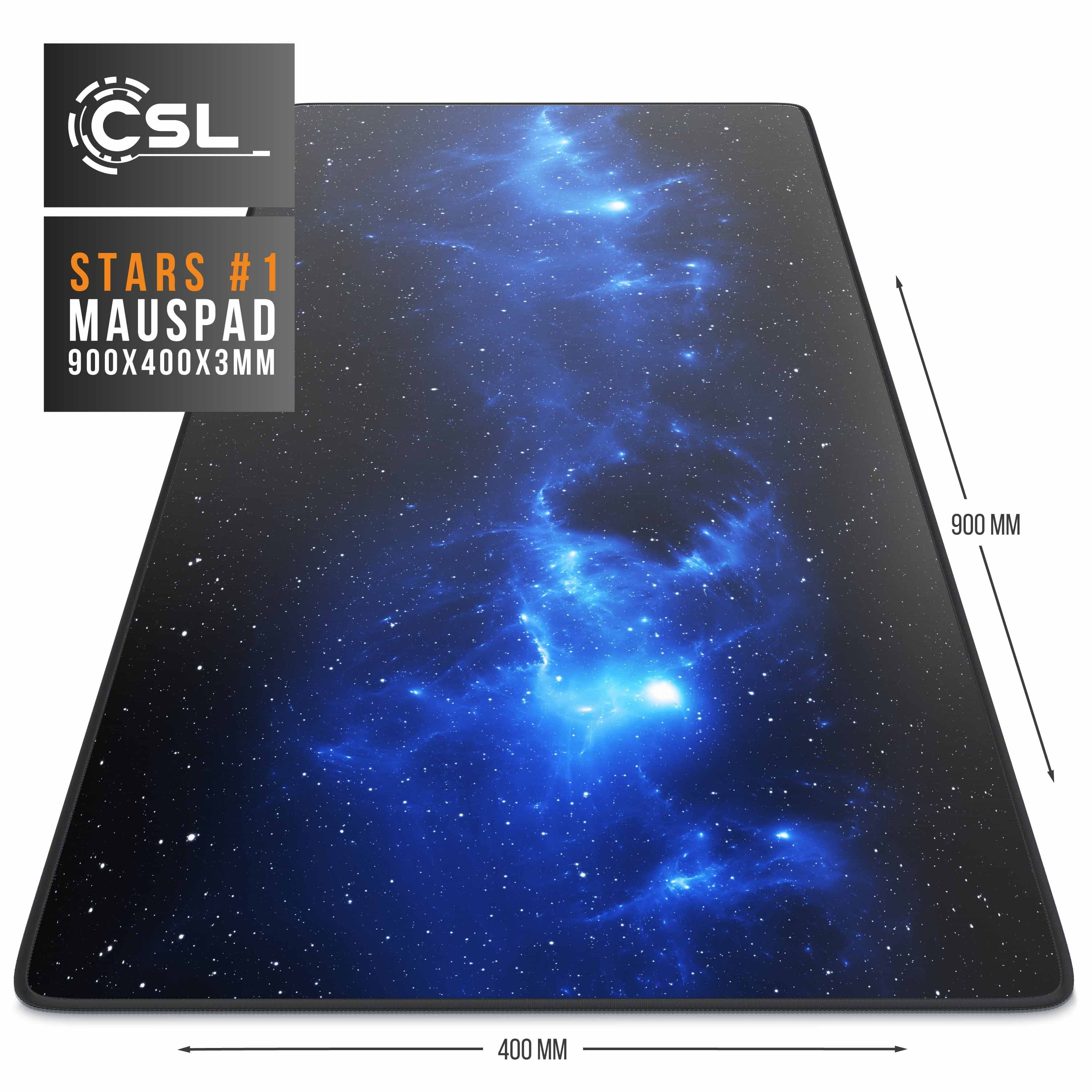 CSL Gaming Mauspad XXL Speed Mousepad 900 x 400 x 3 mm, große Tischunterlage, rutschfest, abwaschbar, Geschwindigkeit & Präzision, Stars Design