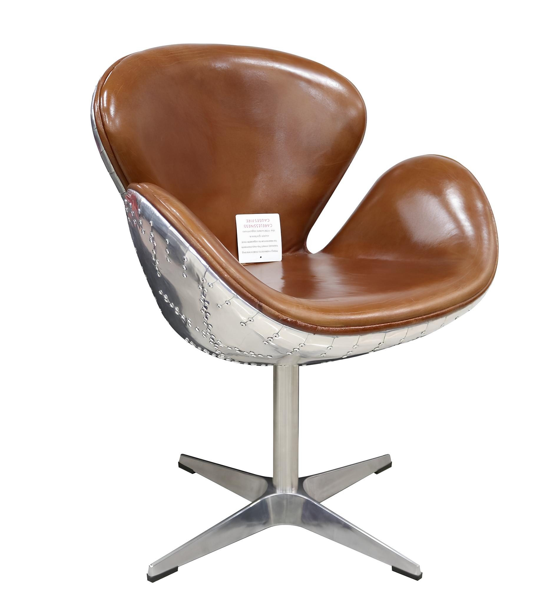JVmoebel Bürostuhl Eierstuhl aus braunem Leder mit Metallgestell und Ohrenschutz (1 St), Made in Europa