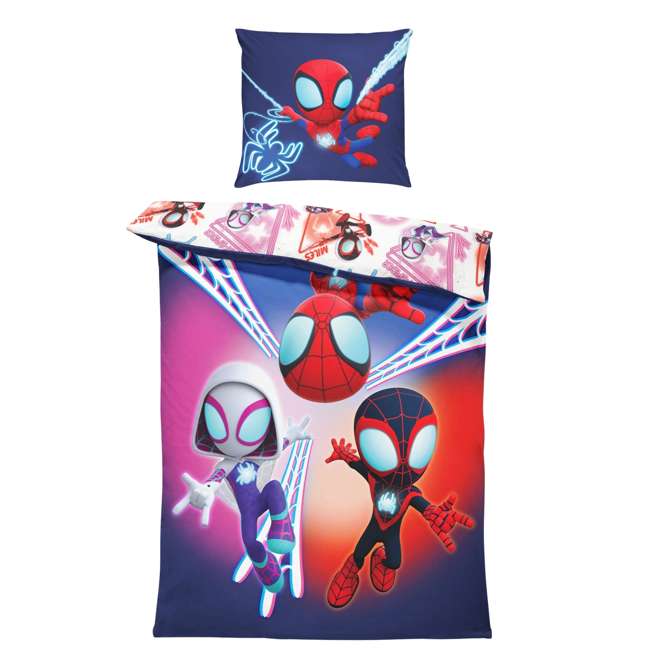 MTOnlinehandel Bettwäsche Marvel Spiderman "Spidey" 135x200 + 80x80 cm, Renforcé, 2 teilig, Spidey und seine super Freunde • Ghost-Spider und Miles Morales – Bild 2 von 5