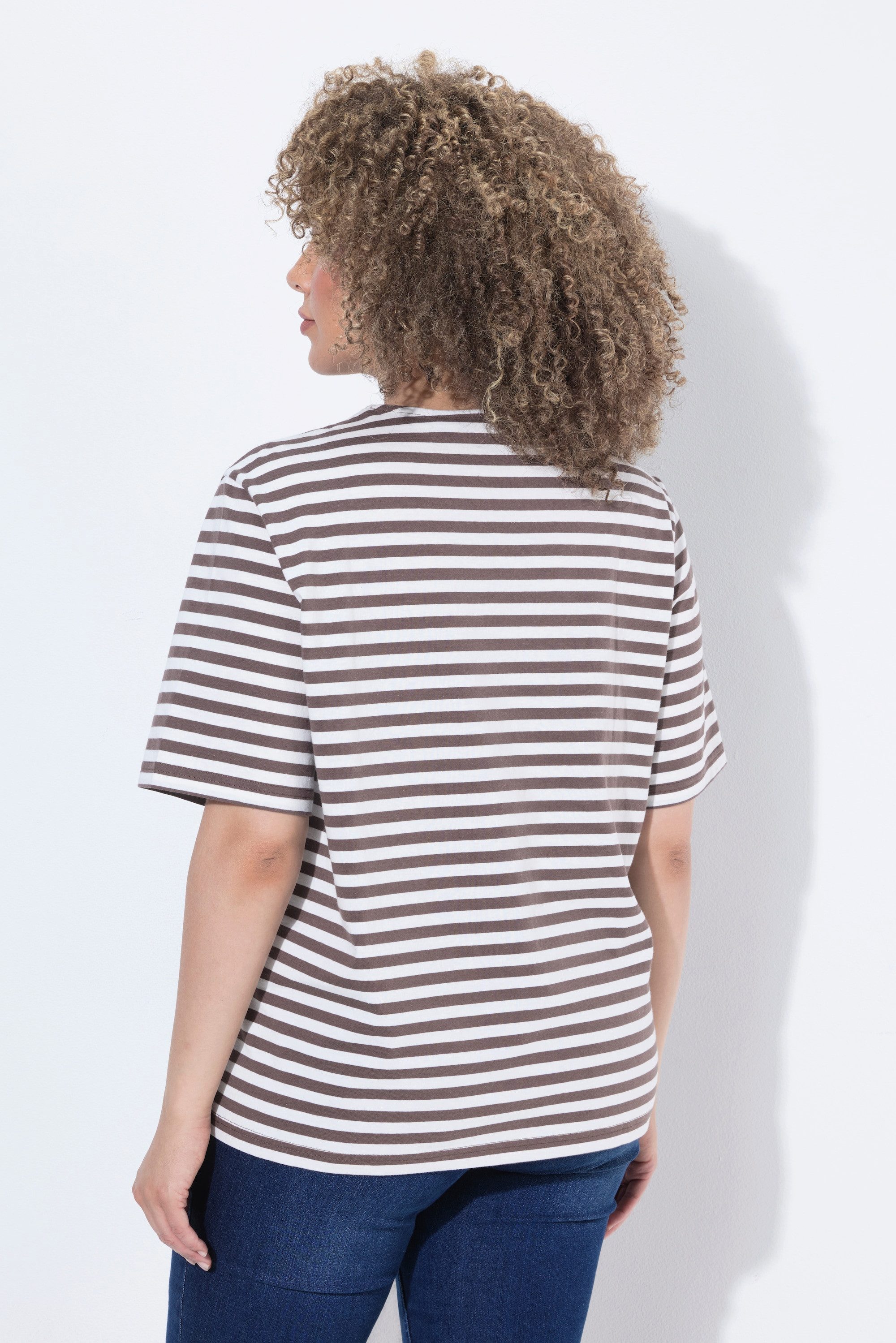 Ulla Popken T-Shirt T-Shirt Ringel Oversized Rundhals Halbarm