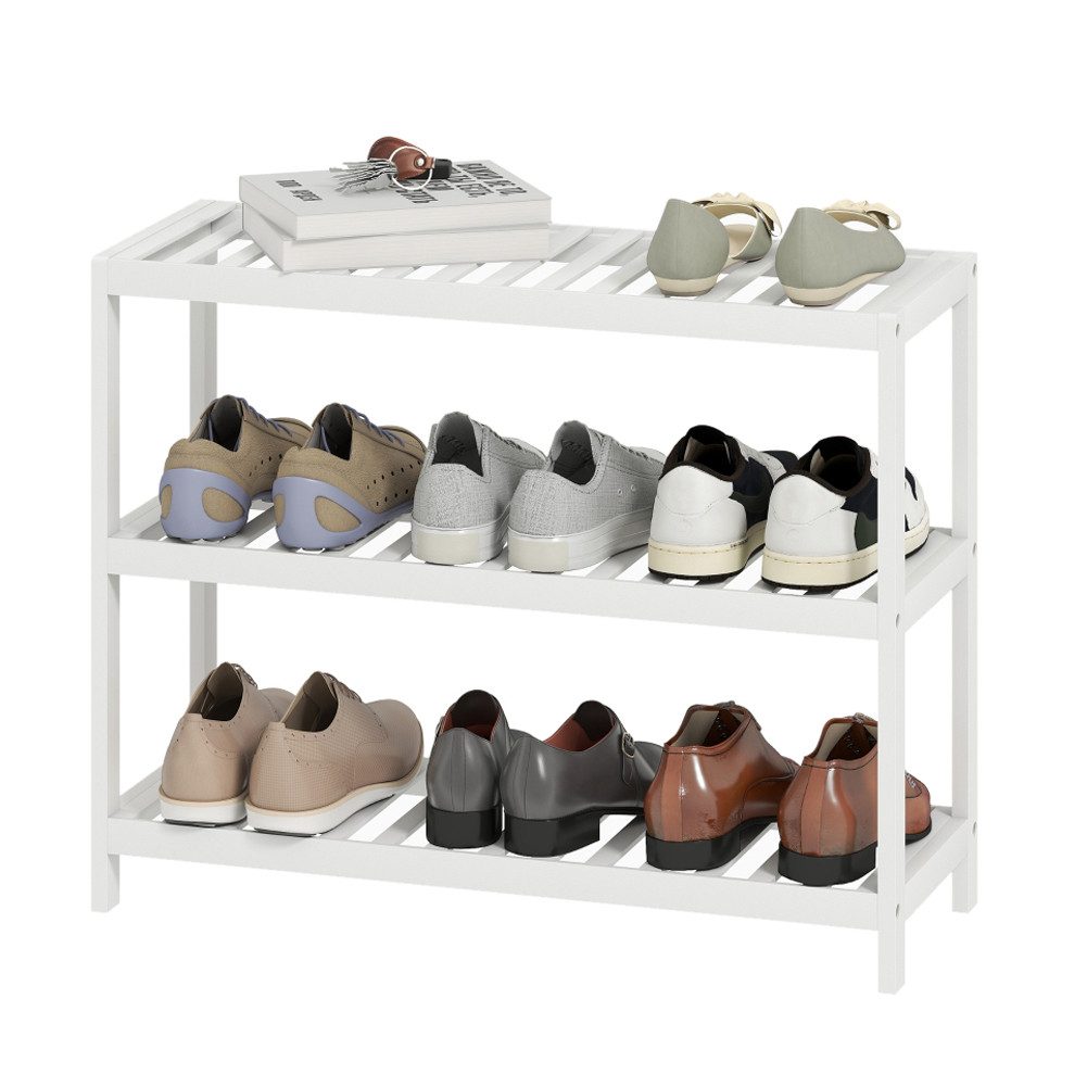 HT Schuhregal 3-stufiges Bambusregal, Aufbewahrungsregal, lackierte Oberfläche