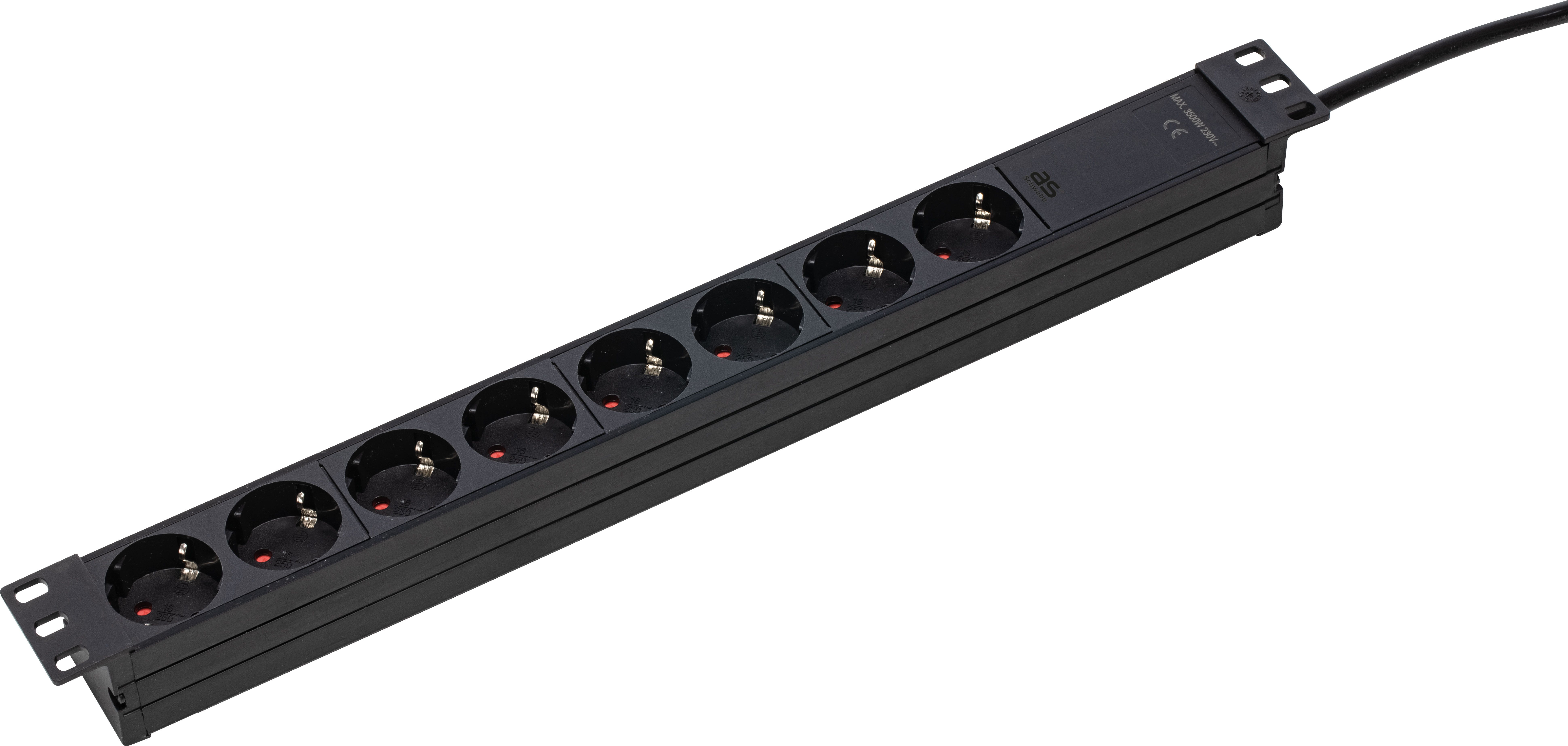 as - Schwabe Steckdosenleiste 19 Zoll, 8-Fach, Schwarz, IP20 Steckdosenleiste 8-fach (Schutzkontaktstecker, Kabellänge 3 m)