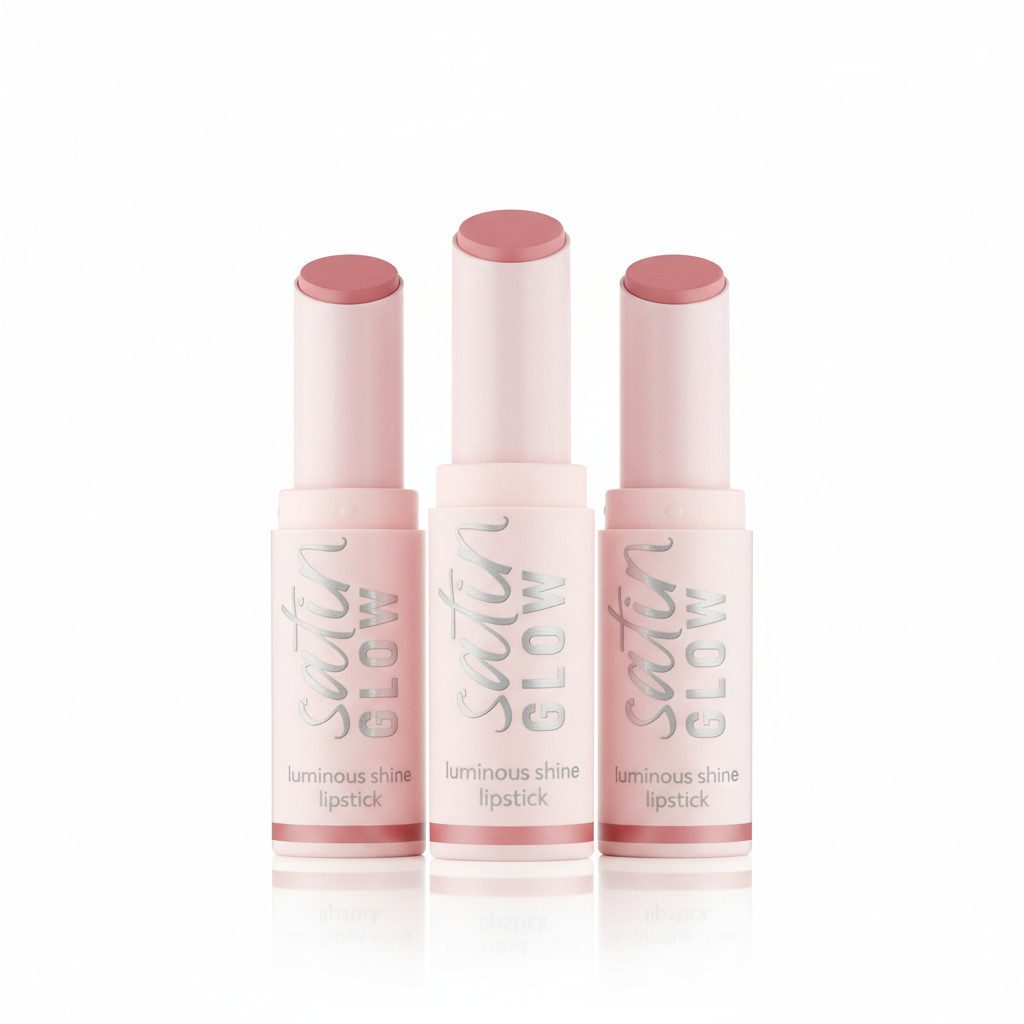 Essence Lippenstift SATIN GLOW LUMINOUS SHINE LIPSTICK, 3-tlg., Satin-Finish, langanhaltend, Farbintensiv, hohe Deckkraft