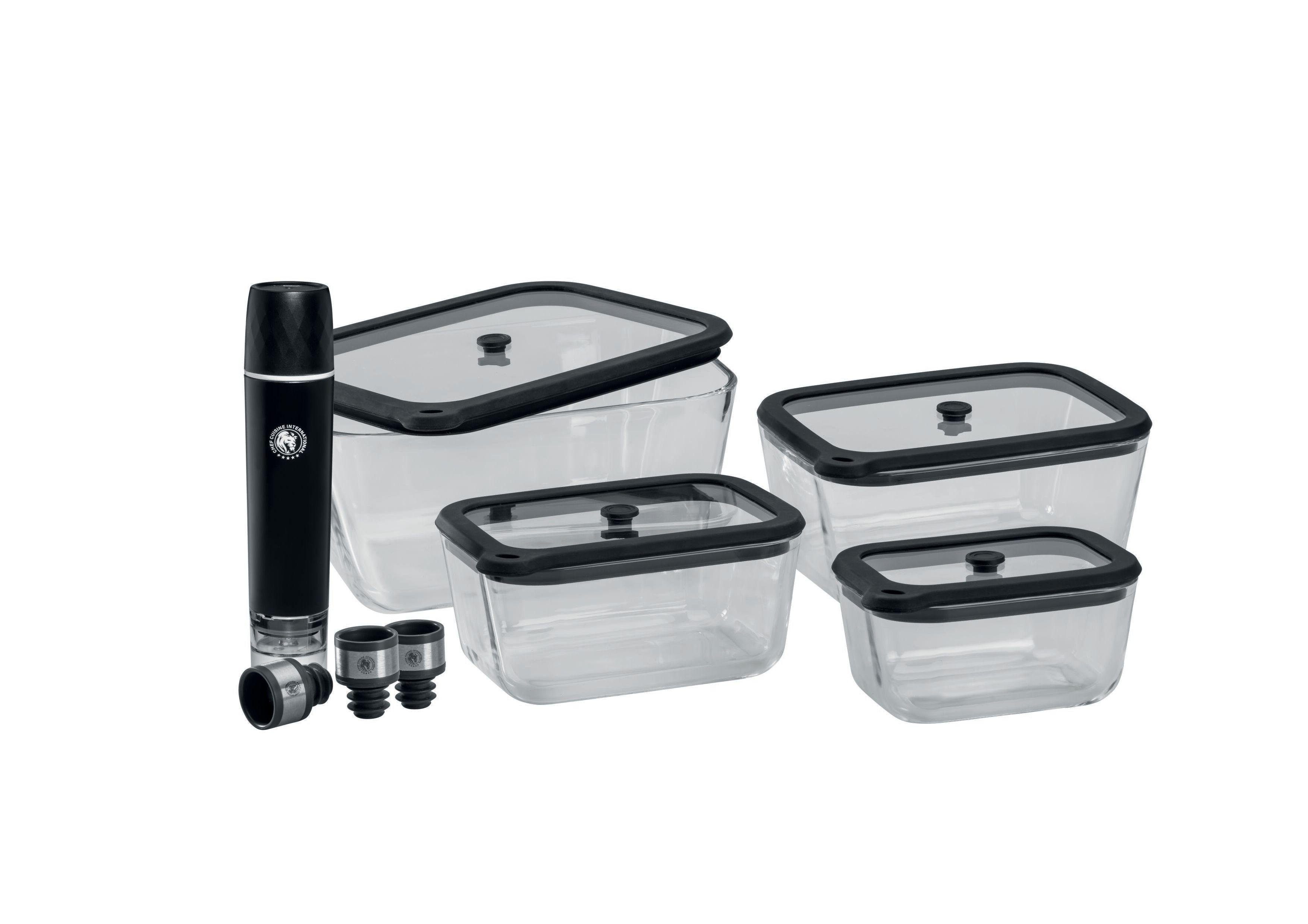 Vakuumbehälter Vakuum Set 4 Glasbehälter + Pumpe + 3er Set Weinverschluss
