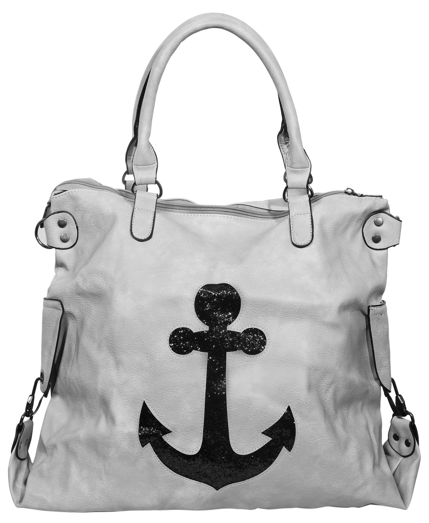 Bauchtasche Schultertasche mit Ankermotiv, Lederimitation