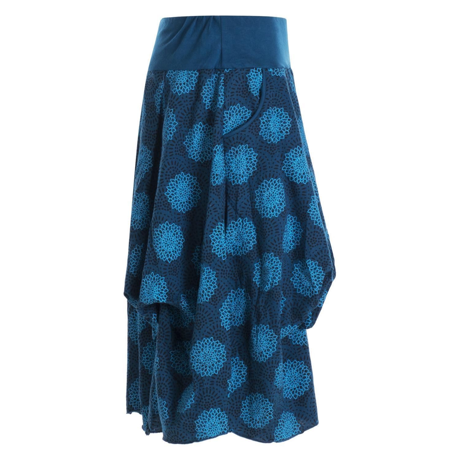 Vishes Jerseyrock Damen Ballon-Rock Knielang Pump-Rock Baumwolle Blüten-Muster Hippie, Retro Sytyle, Alternative Bekleidung