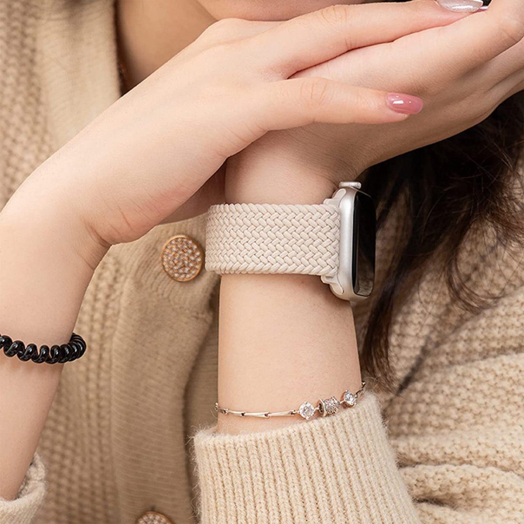 SmartUP Uhrenarmband Geflochtenes Solo Loop verstellbaren Magnetverschluss Schwarz-Weiß mit Apple Uhrenarmband Ultra, / 1-9 Armband für #13 Watch