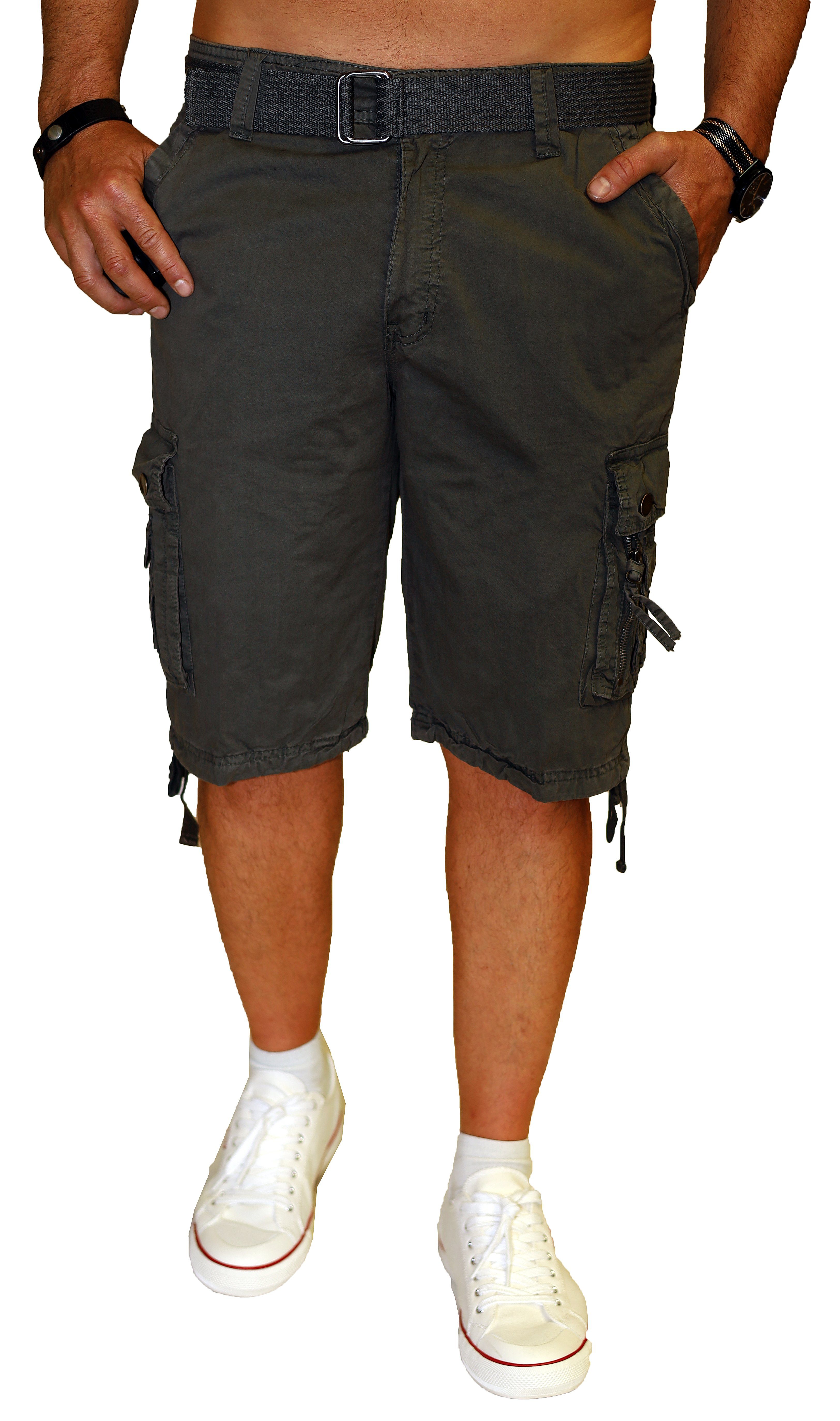 RMK Cargoshorts Herren Bermuda kurze Hose Set Short + Gürtel in Unifarbe,  aus Baumwolle