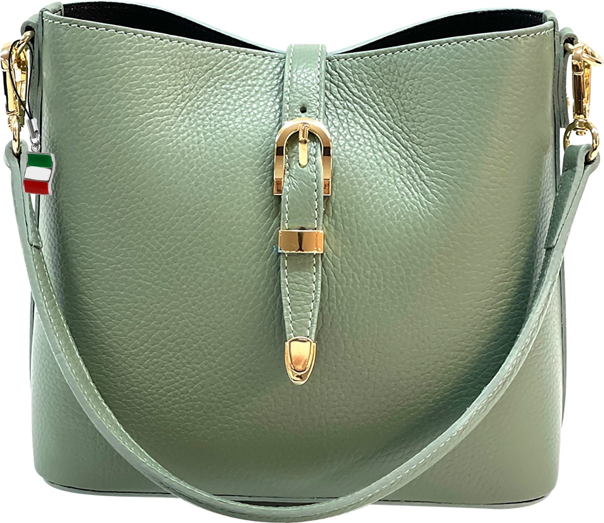 FLORENCE Schultertasche Florence Damen Umhängetasche Leder Tasche (Schultertasche), Damen Schultertasche Echtes Leder, salbeigrün ca. 20cm hoch