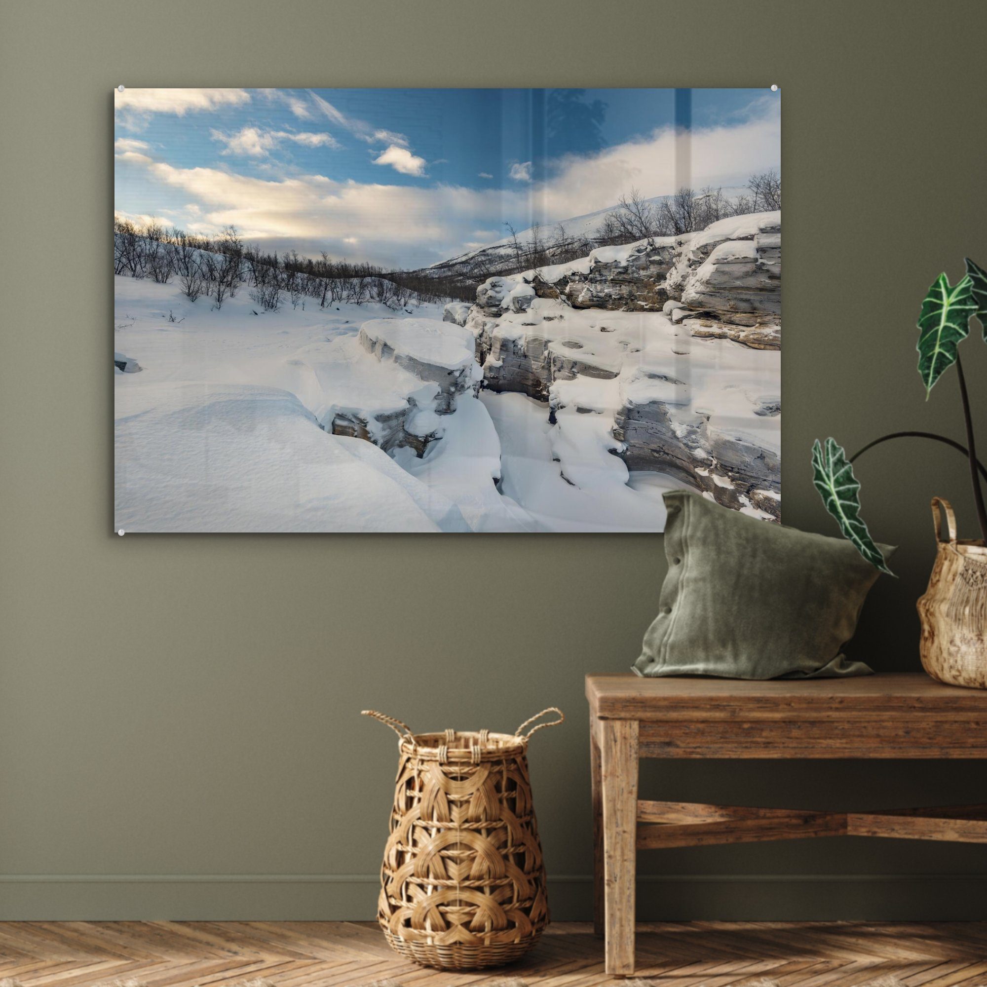 Acrylglasbilder in Landschaft Wohnzimmer St), Schweden, im (1 Die & MuchoWow Abisko-Nationalpark Acrylglasbild verschneite Schlafzimmer