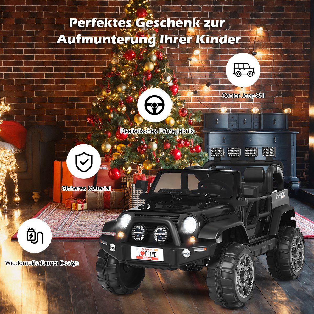 COSTWAY Elektro-Kinderauto 12V, mit 2 Sitzen