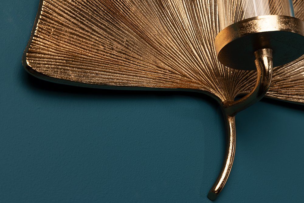 · GINKGO · · 44cm Wandkerzenhalter Teelicht Wohnzimmer · · St), gold (Einzelartikel, Metall Dekoration Boho handmade 1 riess-ambiente