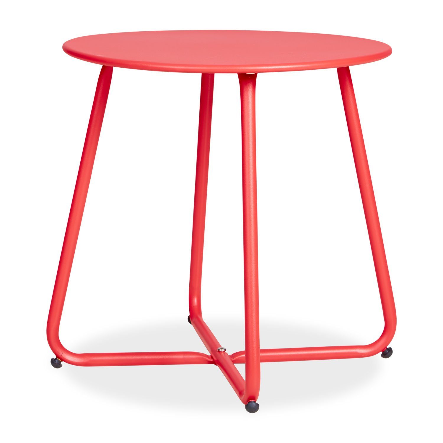 Homestyle4u Beistelltisch Gartentisch Rund Metall Balkontisch Tisch Kaffeetisch 45cm Durchmesser, Rot
