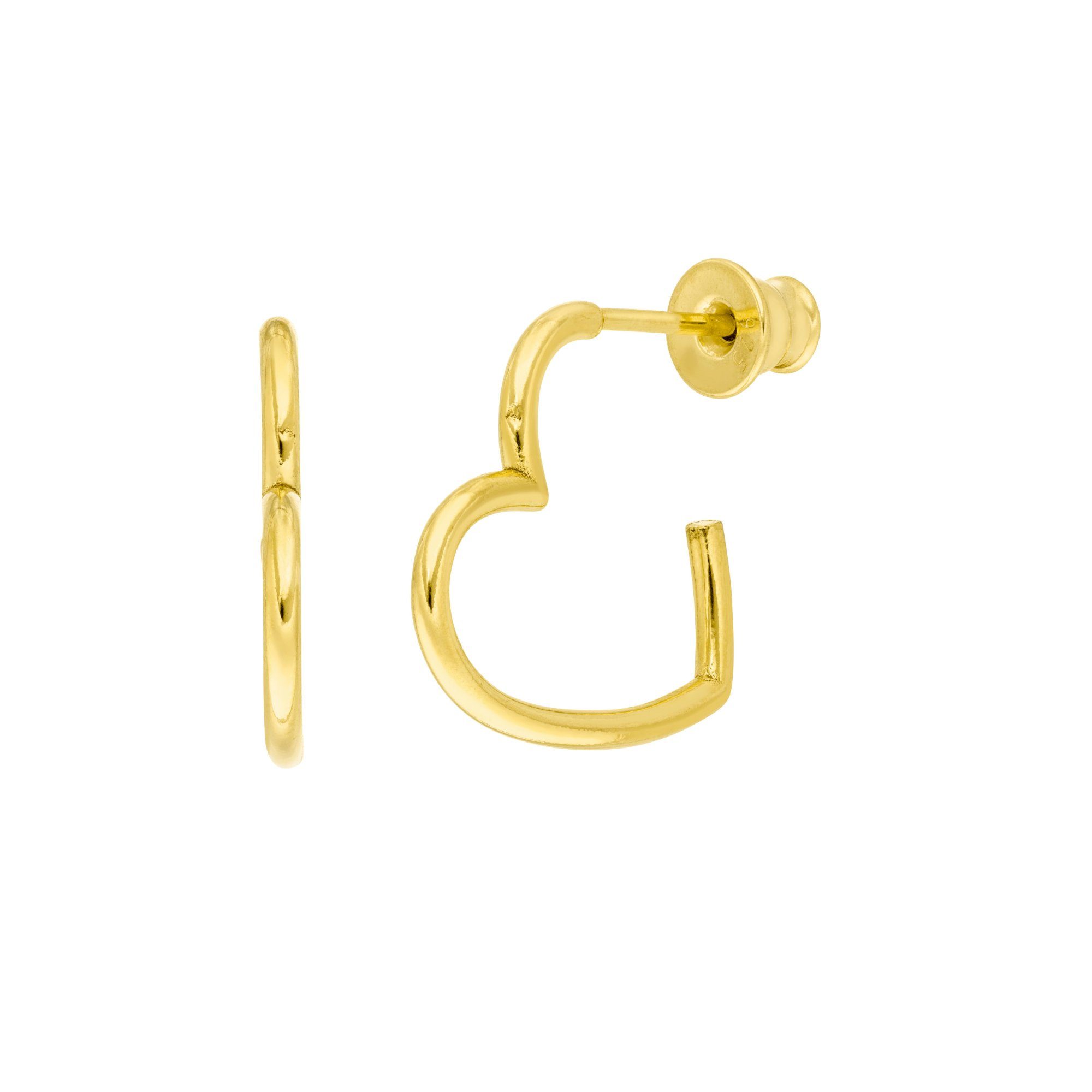 SCHOSCHON Paar Ohrhänger SCHOSCHON Ohrringe Herzform Silber 925 vergoldet Creolen Goldfarben