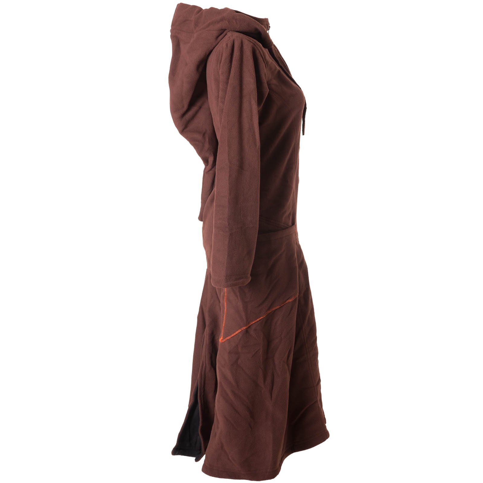 Elfen, Boho, warmer Langer, Style Zipfelkapuze Goa Vishes Fleece Langmantel Mantel mit braun Boho