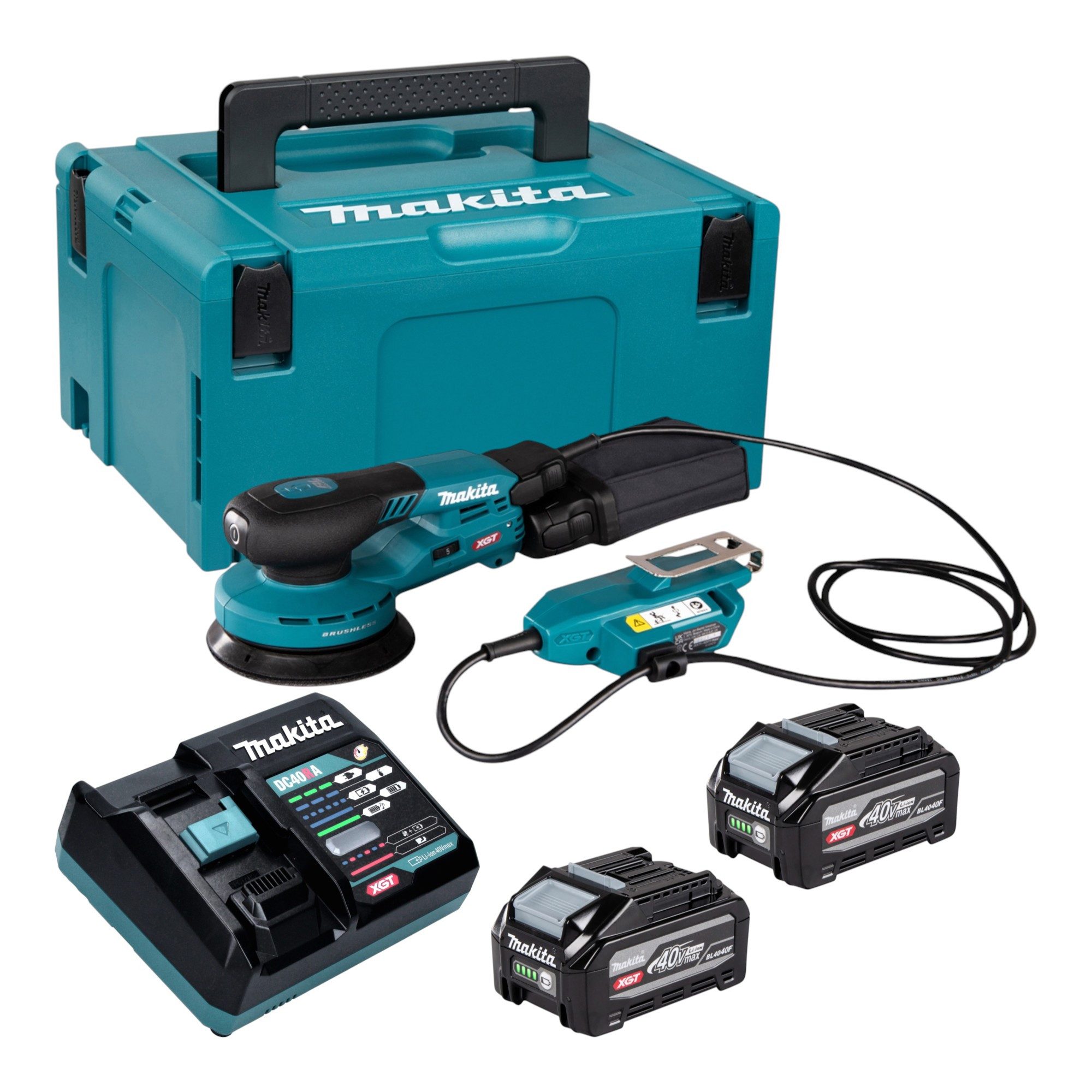 Makita Akku-Exzenterschleifer BO 001 CGU201 40 V 125 mm + 2x Akku 4,0 Ah + Ladegerät + Makpac