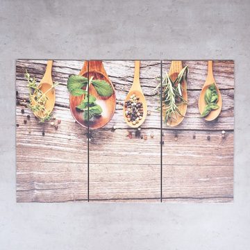 Levandeo® Wandbild, 3er Set Wandbild 90x60cm Aluminium Dibond Kräuter Gewürze Küche