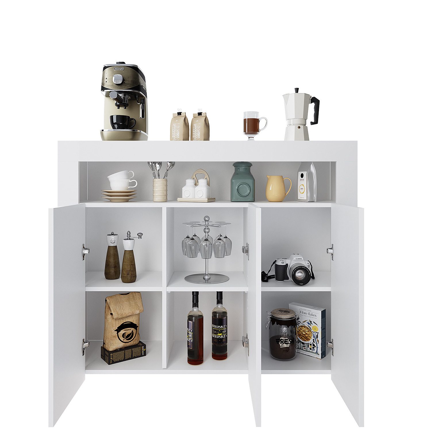 SONNI Kommode Kommode Weiss 116cm x 93cm x 35cm wohnzimmer mit LED, Kommodenschrank, Sideboard für Küche, Hochglanz