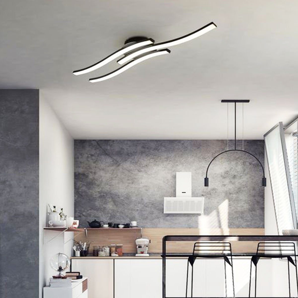 Deckenleuchte LED LED 2850LM, LETGOSPT fest Küche LED 36W für Deckenleuchte,Modern Deckenlampe Einstellbar wellenförmig Flur, Deckenstrahler, Wohnzimmer, Dreifarbig Kaltweiß/Naturweiß/Warmweiß, integriert, 3-flammig