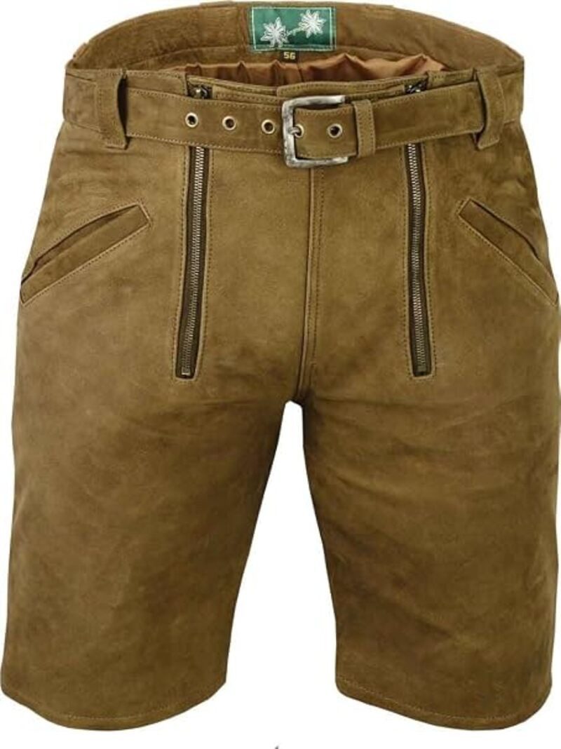 Fuente Leather Wears Lederhose Herren Lederhose Kurz, Trachten Shorts mit Gürtel