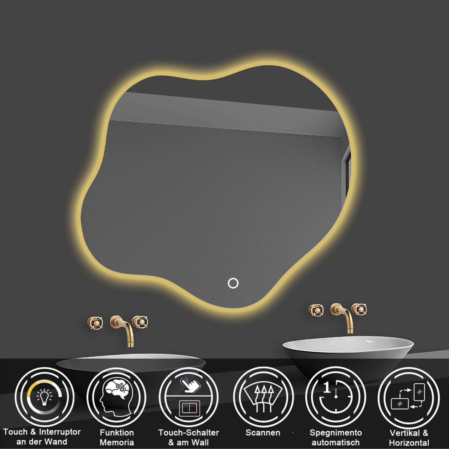 duschspa Badspiegel Spiegel mit LED Beleuchtung dimmbar 40-120cm, Touch oder Wandschalter