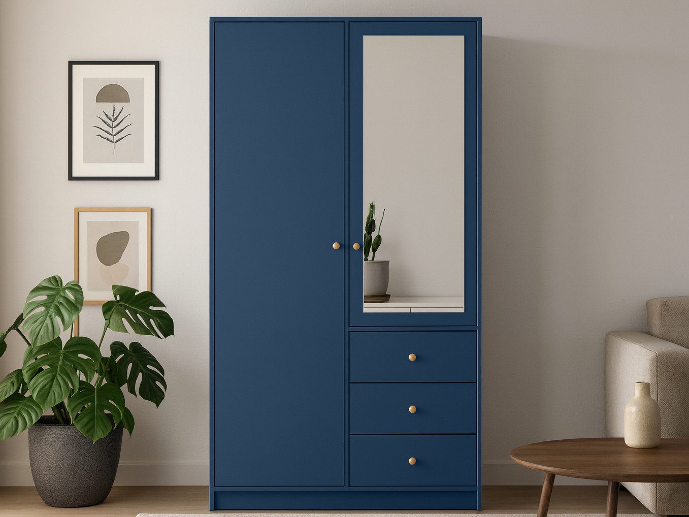 Beautysofa Kleiderschrank mit Spiegel und 3 Schubladen (Zur Auswahl: zweitürig, dreitürig oder viertürig, verschiedene Farben) Höhe 200 cm