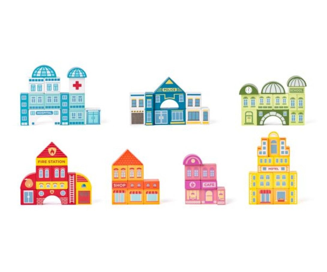 Woodyland Holzbausteine in diversen Formen / Farben + Puzzlespielmatte. 115 tlg Spielbausteine, Großes buntes Holzspielset für viel Kreativität und langen Spielspaß